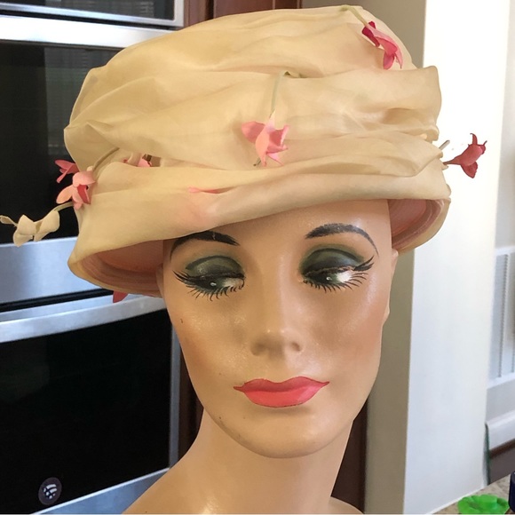 Vintage Ruched Oleg Cassini Cap with hanging floral details main image 8